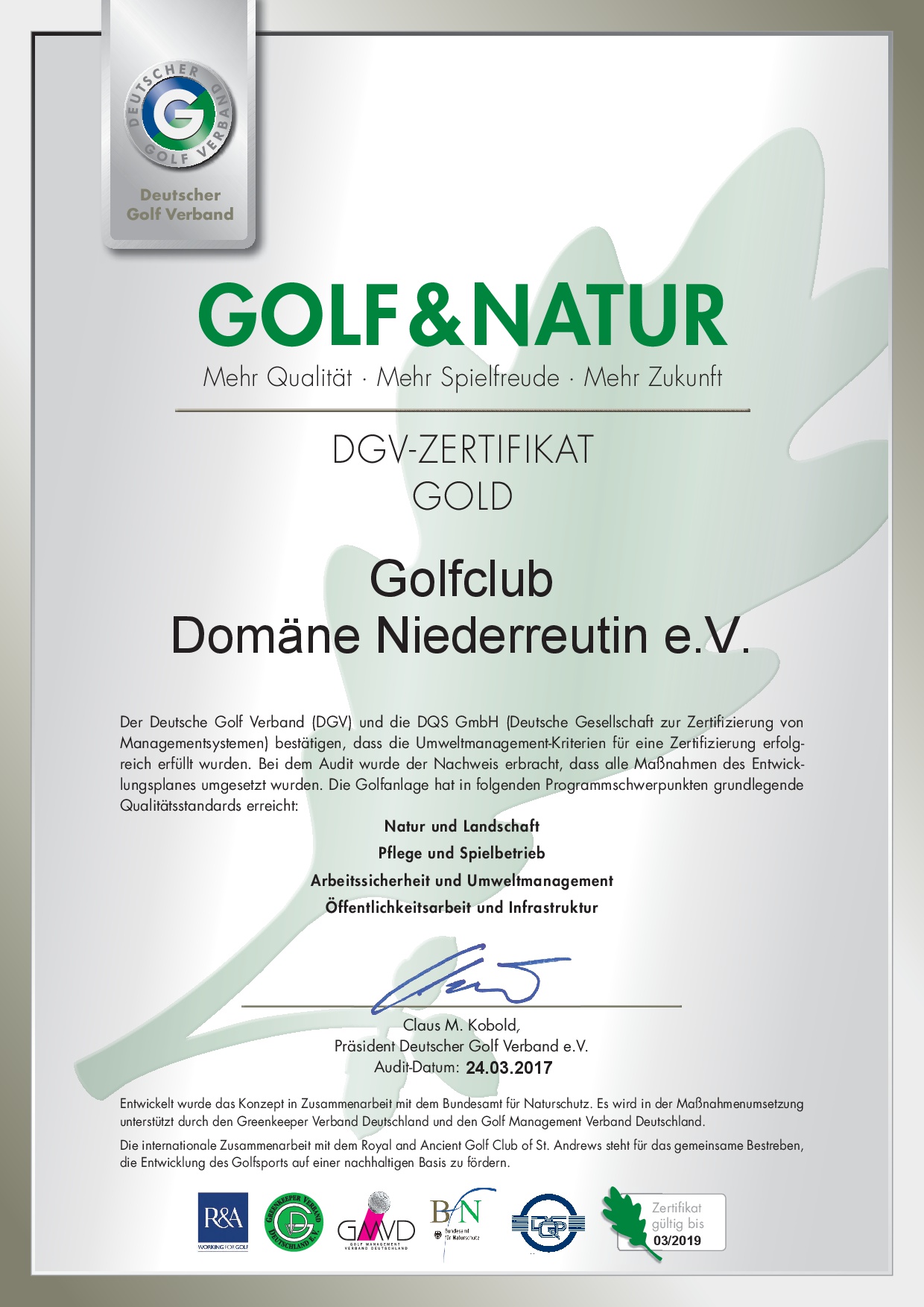 GuN Zertifikat Domne Niederreutin 24 3 2017 Gold